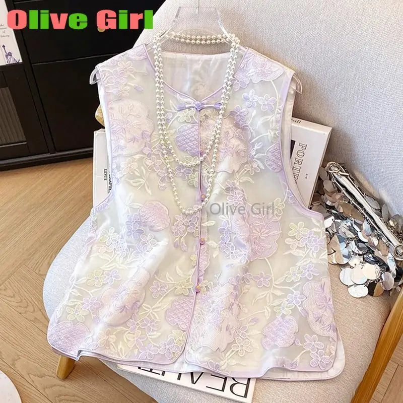 Chinese Style Vest Thin Sleeveless Top Heavy Industry Embroidery Summer New Stacked Wear Women's Summer Clothing