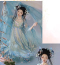 Tang Dynasty Hanfu Dress | High-Collar Gradient Heavywork Embroidery | Large Sleeve Fairy Set