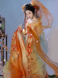 Tang Dynasty Hanfu Dress | High-Collar Gradient Heavywork Embroidery | Large Sleeve Fairy Set