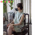 Improved Chinese Style Cheongsam Dress Summer Plus Size Women's Clothing Embroidery Qipao Long Floral Sleeveless Vest Dress