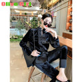 Fashion Gold Velvet Set Women's Plate Buckle Splicing 2026 Spring New Style Retro Style Coat Women's Clothing