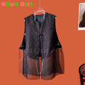 Silk Brocade Patchwork Organza Vest Retro Tassel Buckle Design Sense Top for Women's Vest High-end Elegant Girl's Clothing 2025