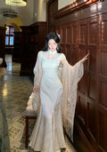 Olivegirl High End Dress Elegant Sweet 2026 Jacquard Lace Patchwork Slim Fish Tail Dresses Qipao Cheongsam Spring Summer Retro