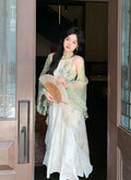 Green Cheongsam Elegant Cardigan Chinese Traditional Dress Qipao Chiffon Print Irregular Forest Dress Fairy Fashion Set