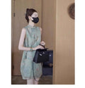 Improved Chinese Style Cheongsam Dress Summer Plus Size Women's Clothing Embroidery Qipao Long Floral Sleeveless Vest Dress