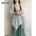 Olivegirl Hanfu Women's Clothing Chinese Style Short Shirt Suspender Print Elegant Sweet Song Pants Daily Outfit Summer Cosplay