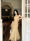2026 Qipao Dress Chinese Jacquard Waist Improved Cheongsam Elegant Temperament Fishtail Dress Daily Wear