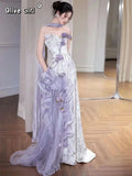 Olivegirl Purple Dress Evening Gown Fishtail Women's Dresses Luxury High-end Flower Wedding Banquet Bride's Toast Clothes