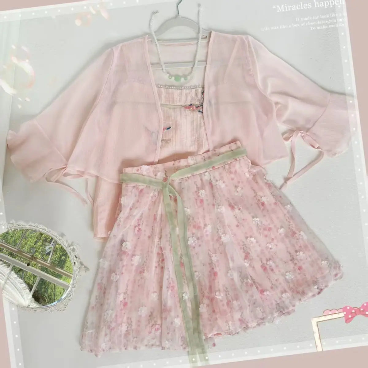 Pink Butterfly Hanfu Set | Embroidered Camisole Skirt | Sweet Fairy Cosplay Costume