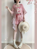 Olivegirl Hanfu Women's Song Style Short Shirt Flower Bud Pants Skirt Shorts Set Daily Summer Style
