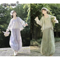 Hanfu Lantern Pants Set | Sweet Purple Green | Improved Chinese Casual Summer Outfit