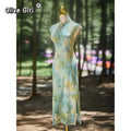 Olivegirl Women Summer Green Qipao Dress Fresh Elegant Improved Young Slim Daily Retro Traditional Chinese Clothing