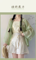 Improved Hanfu Shorts Set | Embroidered Floral Shirt & Suspender | Modern Chinese Summer Outfit