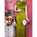 Chinese Dress Qipao Green Improved Cheongsam Summer Down Big Sleeves High End Long Dress Traditional Chinese Clothing