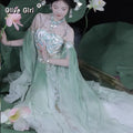 Exotic Hanfu Dance Dress | Gradient Embroidery Fairy Cosplay | Stretchy Elastic Skirt