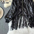 Olivegirl Europese American Sequined Tassel Coat Tops Dance Show Party Medium Loose Jacket High Street Women Clothing