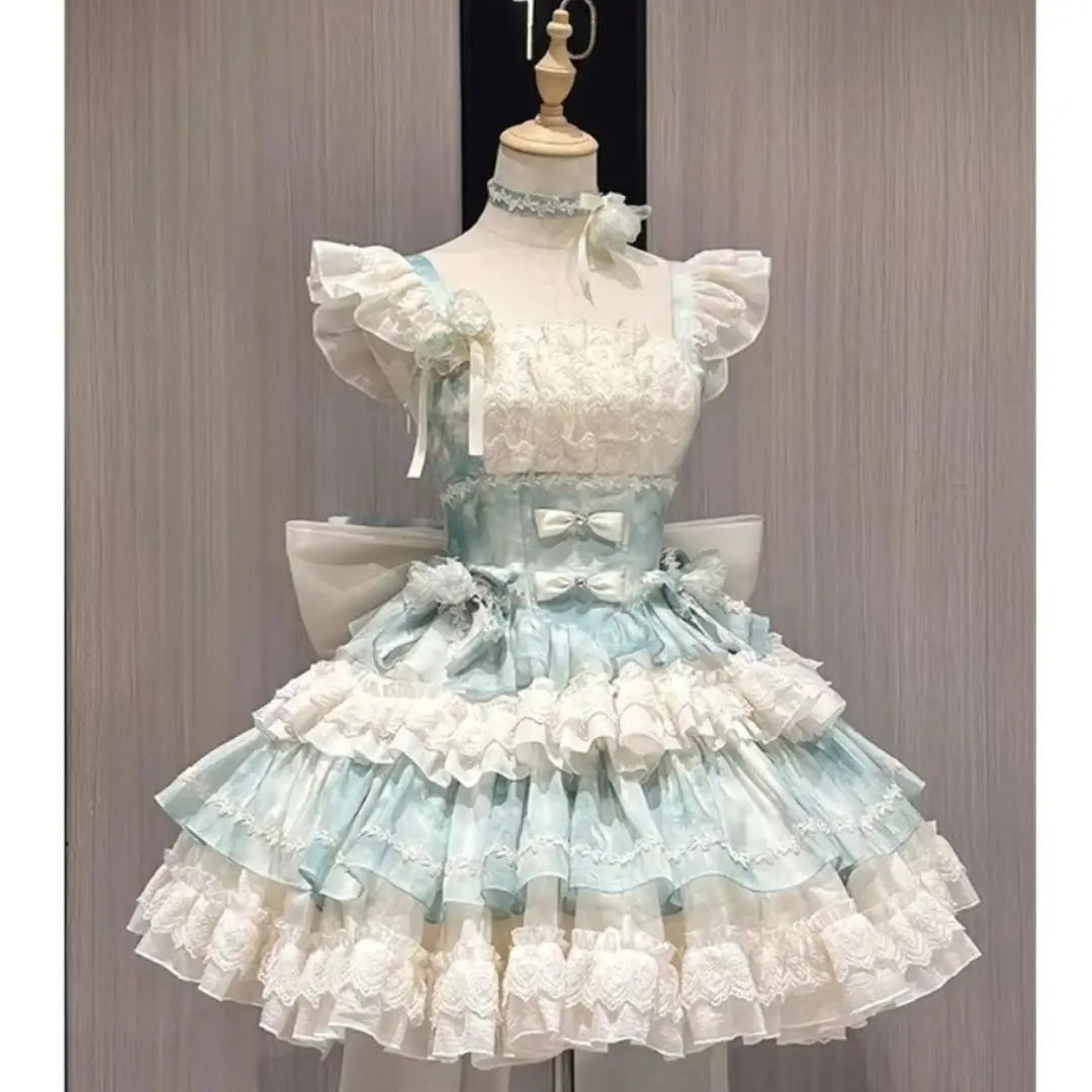 Sky Blue Lolita Dress Ballet Style Girl Birthday Date Party Cake Dress Bow Lolita Dress Lolita Girl Clothing