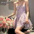 Olivegirl Girl's Fairy Dress Bubble Sleeves Dress Summer Girl Birthday Bra Purple Blue Princess Lovely Dress Y2k Clothing
