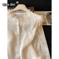 Olivegirl Women's Shirt Blouse High-end Jacquard Embroidery Beaded Lace Long Sleeved Shirt for Spring and Summer