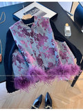 Elegant Vest Women's Clothes 2025 Autumn Feather Splicing Top Traditional Chinese Clothing Coats Jackets