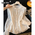Olivegirl Women's Shirt Blouse High-end Jacquard Embroidery Beaded Lace Long Sleeved Shirt for Spring and Summer