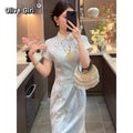 Olivegirl 2026 Chinese Dress Qipao Cheongsams Dyed Jacquard Waist Cinching Embroidery Dress Mesh Splicing Long Dress