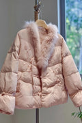 Pink Cotton Jacket Coat Fur Collar Embroidered White Cotton Jacket Elegant High-end Retro Winter Traditional Chinese Clothing