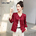 Chinese Traditional Top Tang Red Jacquard Embroidered Button Up Coat Jacket Autumn Spring Outerwear Modern Chinese Clothing