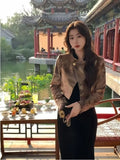 Suit Short Jacket Coat Skirt Set Women's Set Elegant Brown High-end Autumn Winter Two-piece Set Traditional Chinese Clothing