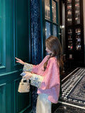 Pink Jacket Jacquard Satin Short Coat Women's Clothing 2026 Spring Autumn Elegant High-end Women's Top