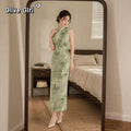Romantic Green Cheongsam Dress Qipao 2026 Young Improved High-end China Chic Women's Clothing Chinese Style Bodycon Dress