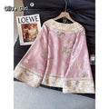 Outerwear Women's Coat Tops Light Luxury Temperament V-neck Embroidery 2025 Improved Chinese Style Top Half Skirt