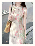 Olivegirl 2026 Summer Dress Tulip Chinese Petal-Necked Print Sleeveless Wrap-Up Bodice-Chasing Qipao Cheongsams Dresses