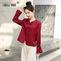 Chinese Traditional Top Tang Red Jacquard Embroidered Button Up Coat Jacket Autumn Spring Outerwear Modern Chinese Clothing