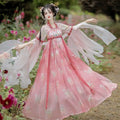 Pink Gradient Hanfu Dress | Embroidered Chinese Cosplay Costume | Halloween & Party