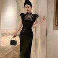 Olivegirl High-end Dress Delicate Lace Flared Sleeves Retro Patchwork Slimming High Slit Youthful Summer Women's Dress 2026
