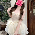 Olivegirl Princess Dress Beaded Fishbone Floral Strap Dress Puffed Adult High-end Light Luxury Birthday Party Dress Ruffled