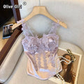 Olivegirl French Sexy 3D Floral Satin Fishbone Tank Top for Women Camis 2026 Summer New High-end Spicy Girl Top