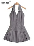 Olivegirl 2026 Summer Dress Fashion Strapless Halter Sleeveless Sexy Short Skirt Trendy Slim Fit Luxury Girls Casual Dresses