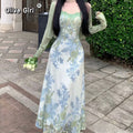 Olivegirl Sexy Camisole Dress Women's Clothing Lace Patchwork Print 2026 Summer French Elegant Vacation Dress Cardigan