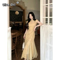 2026 Qipao Dress Chinese Jacquard Waist Improved Cheongsam Elegant Temperament Fishtail Dress Daily Wear