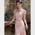 Olivegirl Pink Dresses Jacquard Fish Tail Chinese Women's Clothing 2026 Summer Retro Elegant Qipao Butterfly Cheongsam