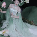 Exotic Hanfu Dance Dress | Gradient Embroidery Fairy Cosplay | Stretchy Elastic Skirt