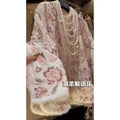Pink Coat with Sequins Flower Embroidery Nail Beads Furry Fur Jacket Women's Outear Clothing Winter High-end Cotton-padded Coat