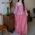 Olive Girl Pink Shirt Embroidery Blouse Chiffon Summer Top Sweet Elegant Pink Shirt Floral Print Women's Skirt Outfits Clothing