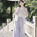 Hanfu Lantern Pants Set | Sweet Purple Green | Improved Chinese Casual Summer Outfit