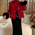 Olivegirl Winter Cotton Jacket Coat Luxury Women's Outwear Top Retro Gift Scarf Flower Button High-end Women's Clothing New Year