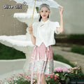 Olivegirl Chinese style improved jacquard top blouse one-piece woven gold embroidered horse face short skirt women's clothing