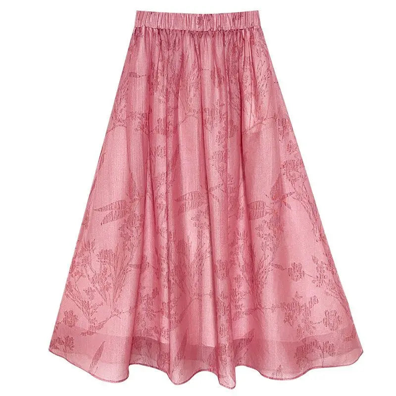 Olive Girl Pink Shirt Embroidery Blouse Chiffon Summer Top Sweet Elegant Pink Shirt Floral Print Women's Skirt Outfits Clothing