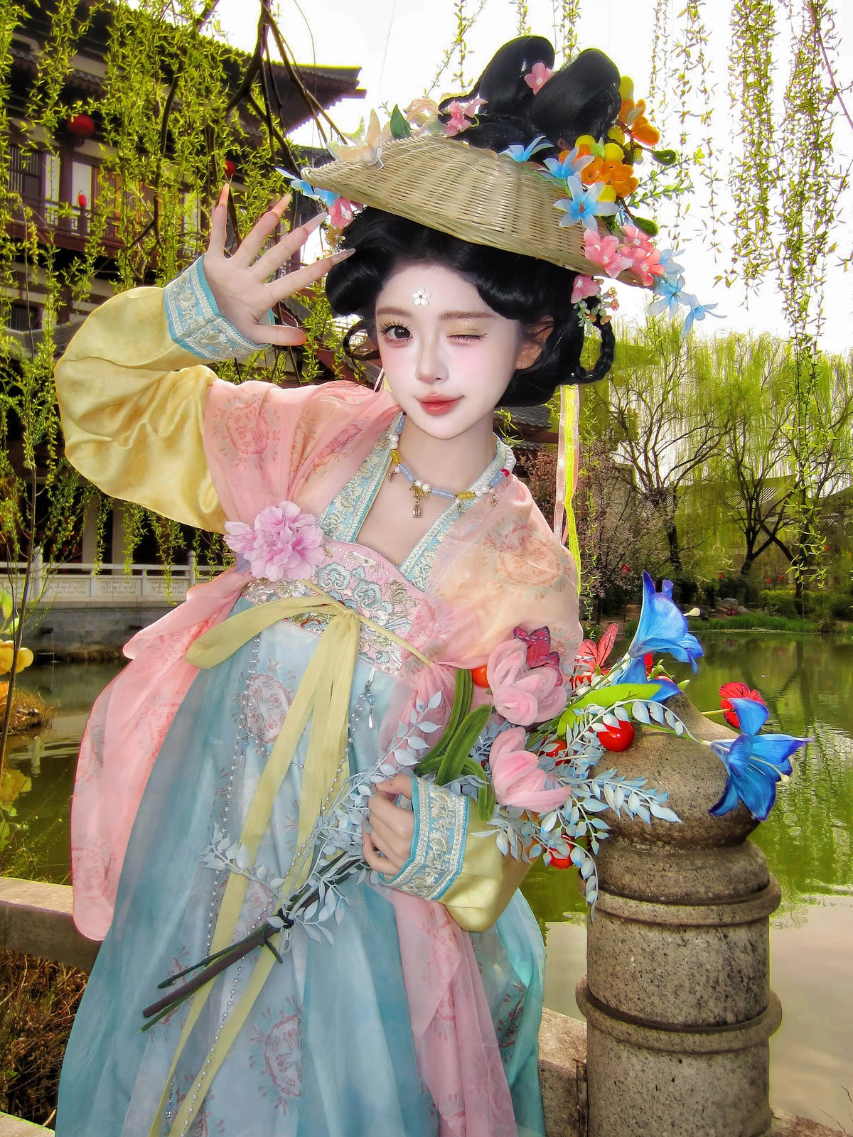 Olivegirl Hanfu Dress Embroidered Flower High-end Fairy Goddess Dress Set Cosplay